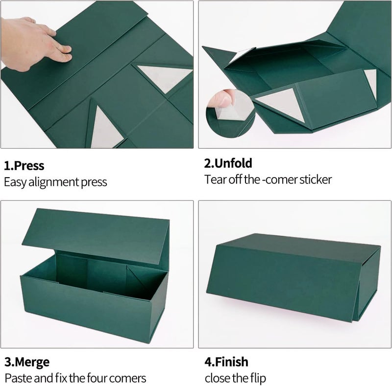 ROSTELACK Green Gift Box 12" x 6" x 4" with Magnetic Closure Lid Gift Boxes for Presents,Bridesmaid Gifts Box,Cute Box,Birthday Gift box,Luxury for Gift Packaging, Magnetic Gift Box for Wrapping Gifts - Image 3
